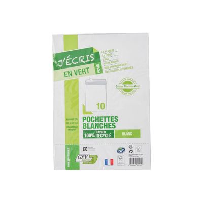 GPV Green - 10 Enveloppes recyclées C5 162 x 229 mm - 90 gr - sans fenêtre - blanc - bande adhésive