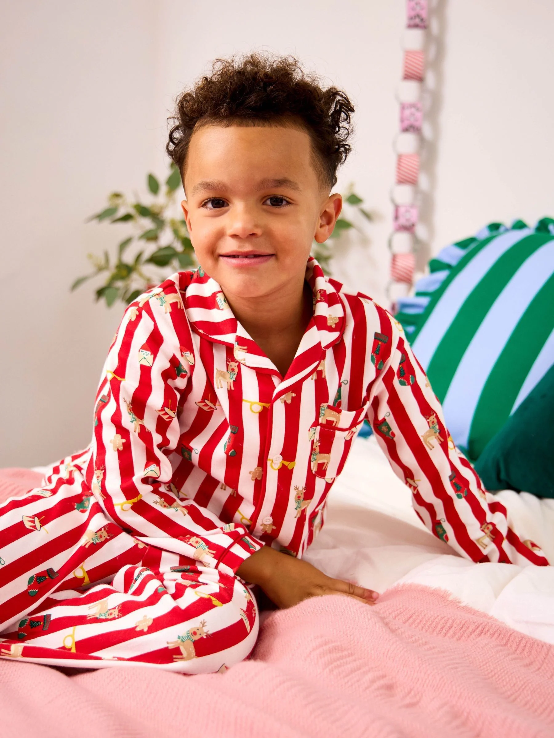 JoJo Maman Bébé Christmas Stripe Jersey Collar Pyjamas