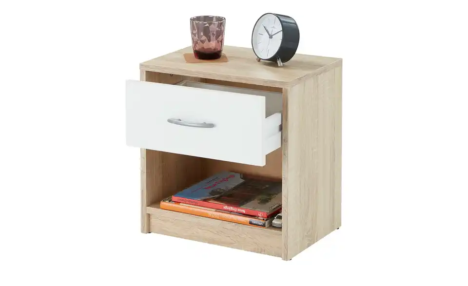 Nachtschrank 1 Schubkasten Pepe  Eiche Sonoma (Nachbildung), Weiß 1 Stück