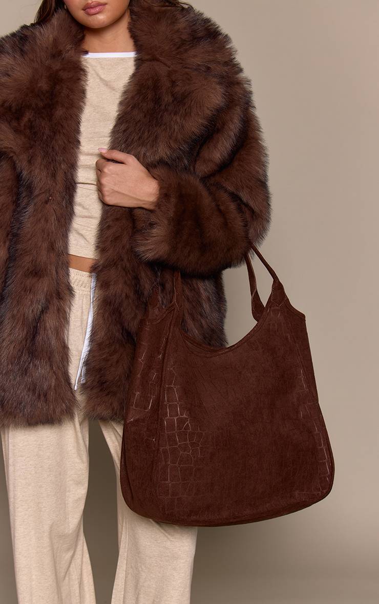 Chocolat Sac Cabas Surdimensionné En Daim Effet Croco