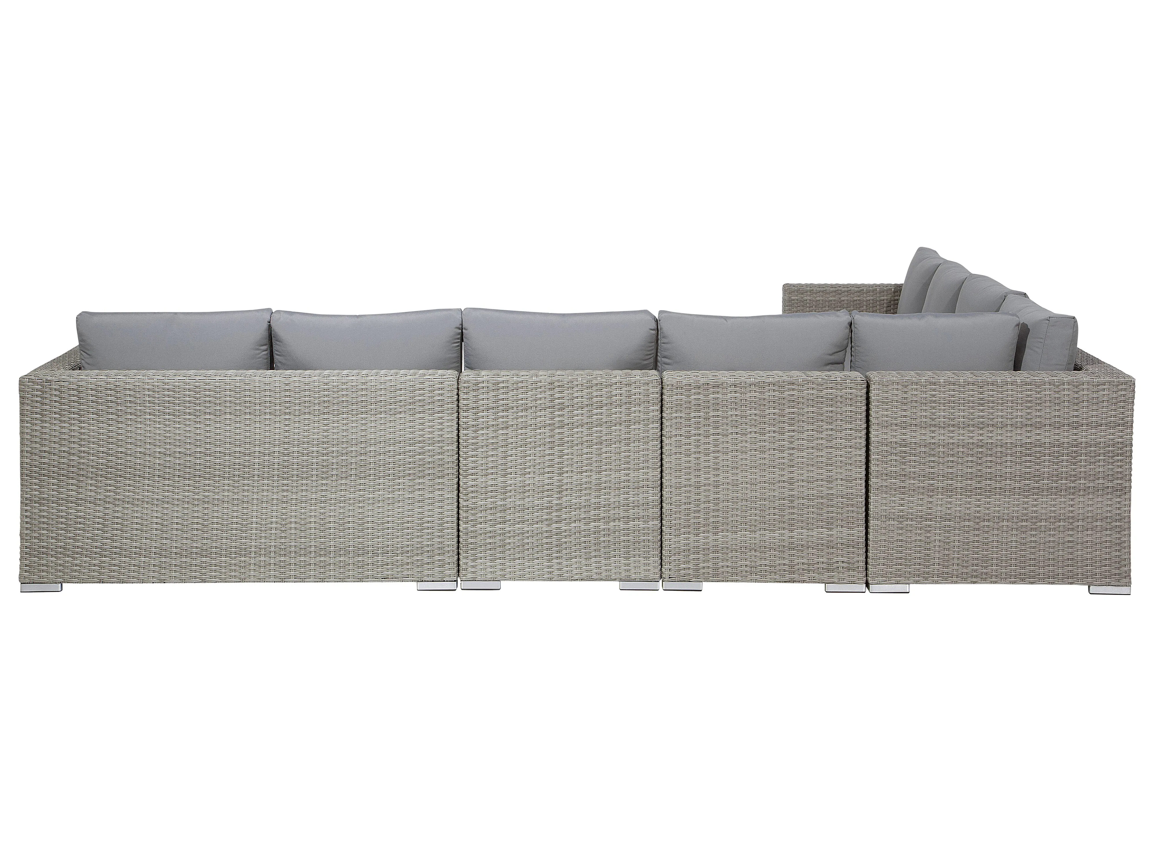 Loungeset met tafel 8-zits XXL rechtszijdig modulair PE rotan Grijs