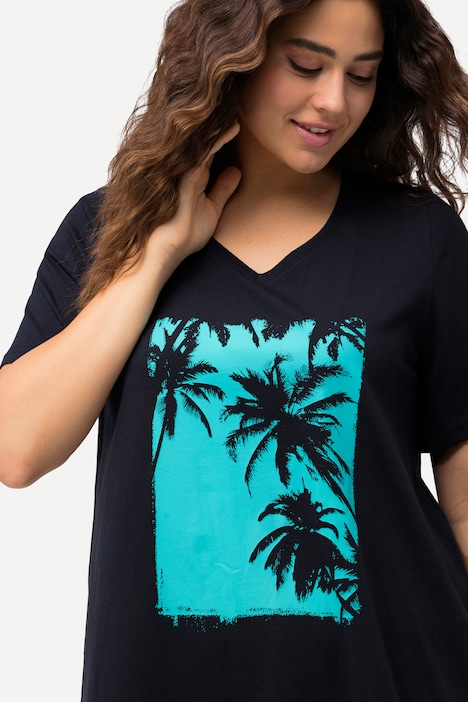 T-Shirt, Palme, A-Linie, V-Ausschnitt, Halbarm