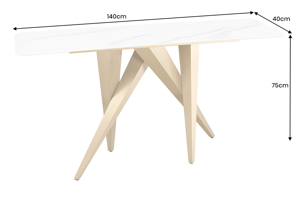 Design Konsolentisch ART LIVING 140cm weiß Marmor Keramik champagner gold brushed