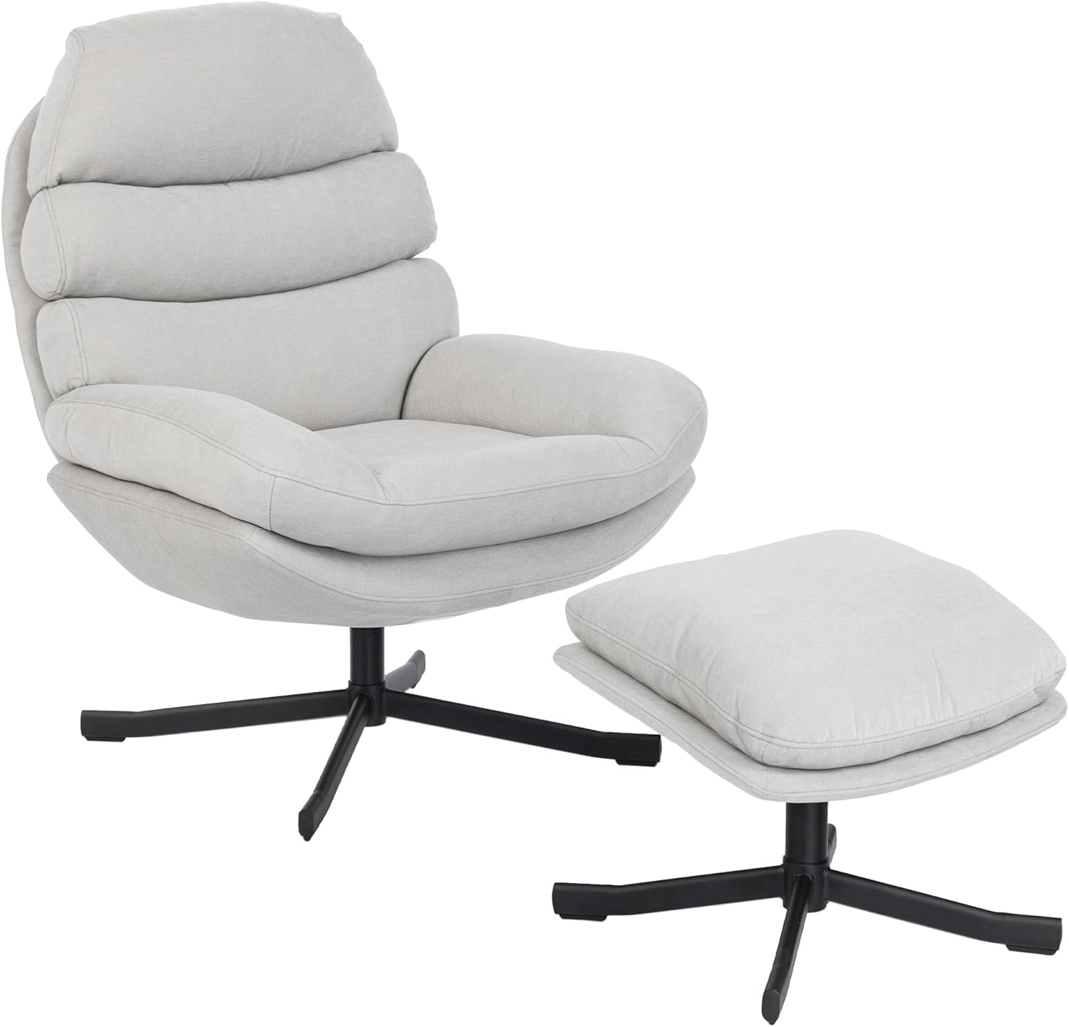 HOMCOM Relaxsessel mit Hocker Sessel Loungesessel mit Chenille-Optik breiter Sitzfläche Drehbar Polstersessel Armlehnensessel für Wohnzimmer, Schlafzimmer, Cremeweiß
