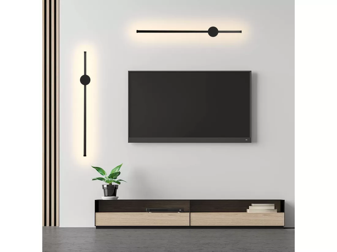 NETTLIFE 2 er Applique murale LED noire à l'intérieur 60CM 3000K indirecte moderne Éclairage mural orientable à 90°