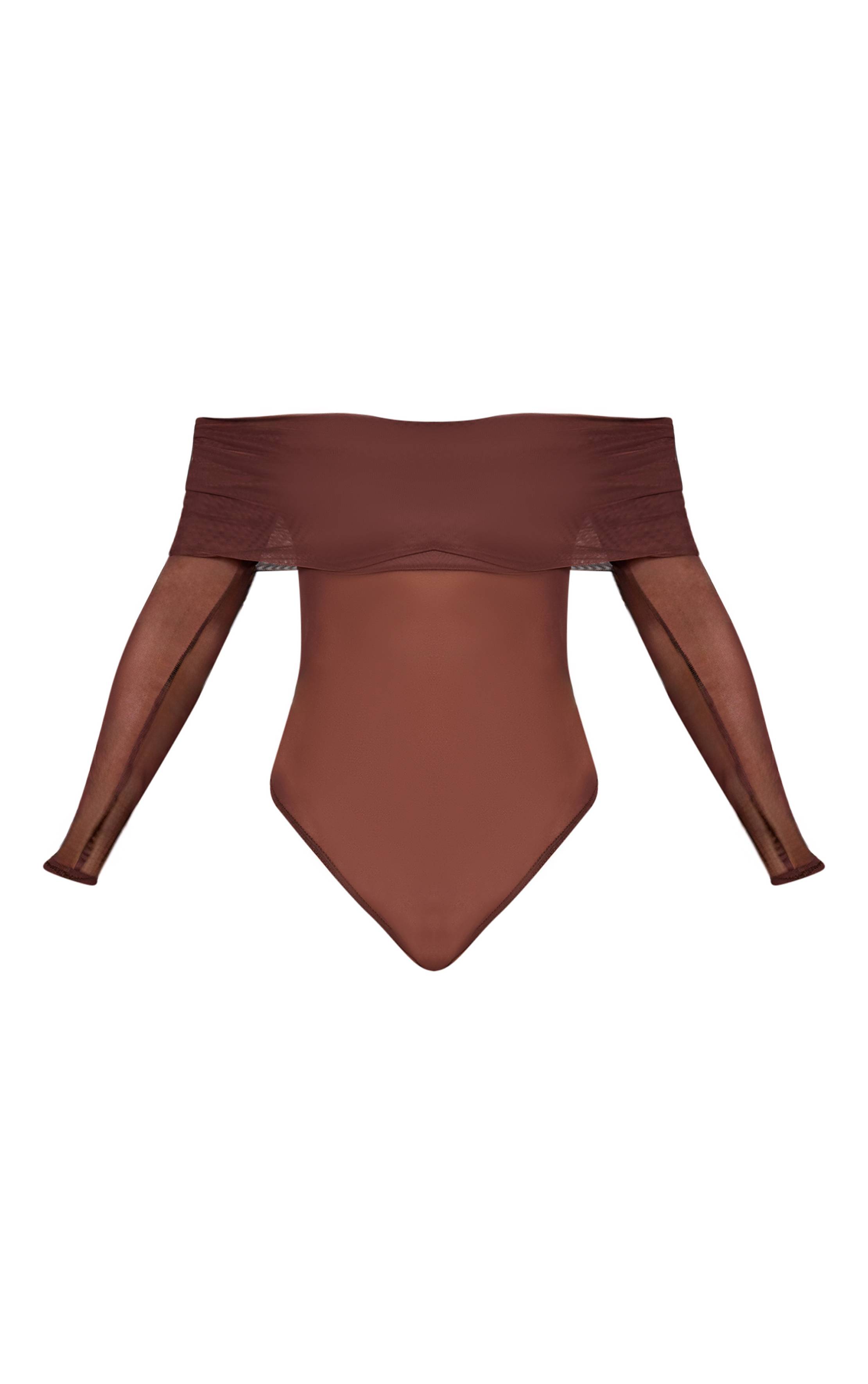 Dark Chocolate Body À Manches Longues En Mesh Avec Encolure Bardot Rabattue