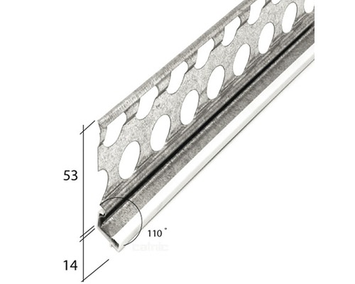 CATNIC gipsbasisprofiel, gegalvaniseerd staal met PVC-neus, voor gipsdikte 14 mm, 2500 x 14 x 53 mm