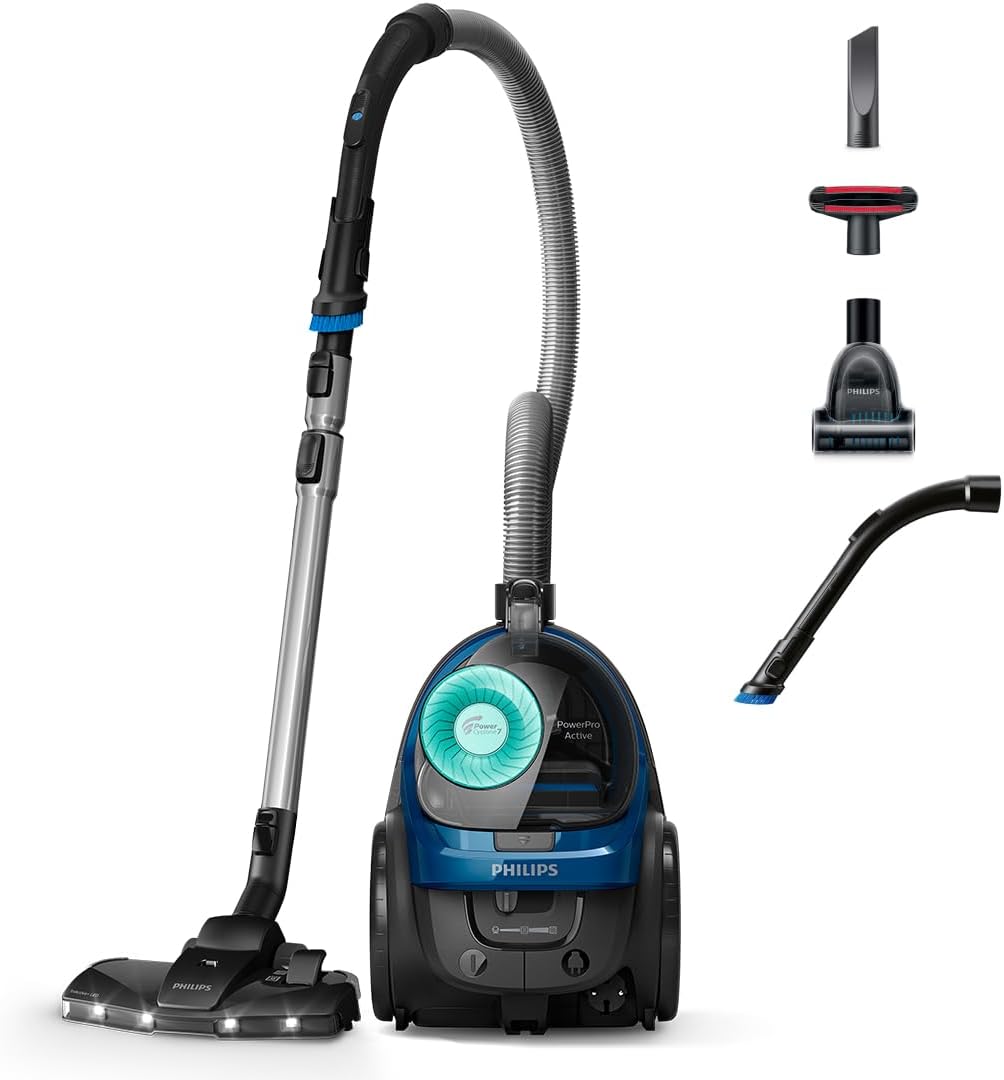 Philips 5000 Serie Beutelloser Staubsauger – Kompakt, 900 W Saugleistung, PowerCyclone 7, TriActive+ LED-Düse, HEPA Allergy H13-Filter, Multi-Oberflächen-Reinigung, Hygienisches Entleeren (FC9557/09)
