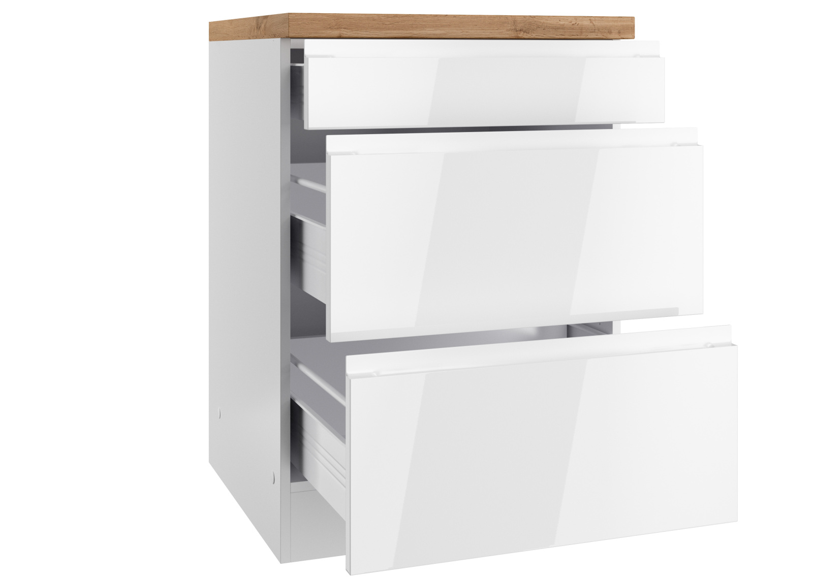 Unterschrank MONZA - weiß Hochglanz - Wotaneiche - 60 cm