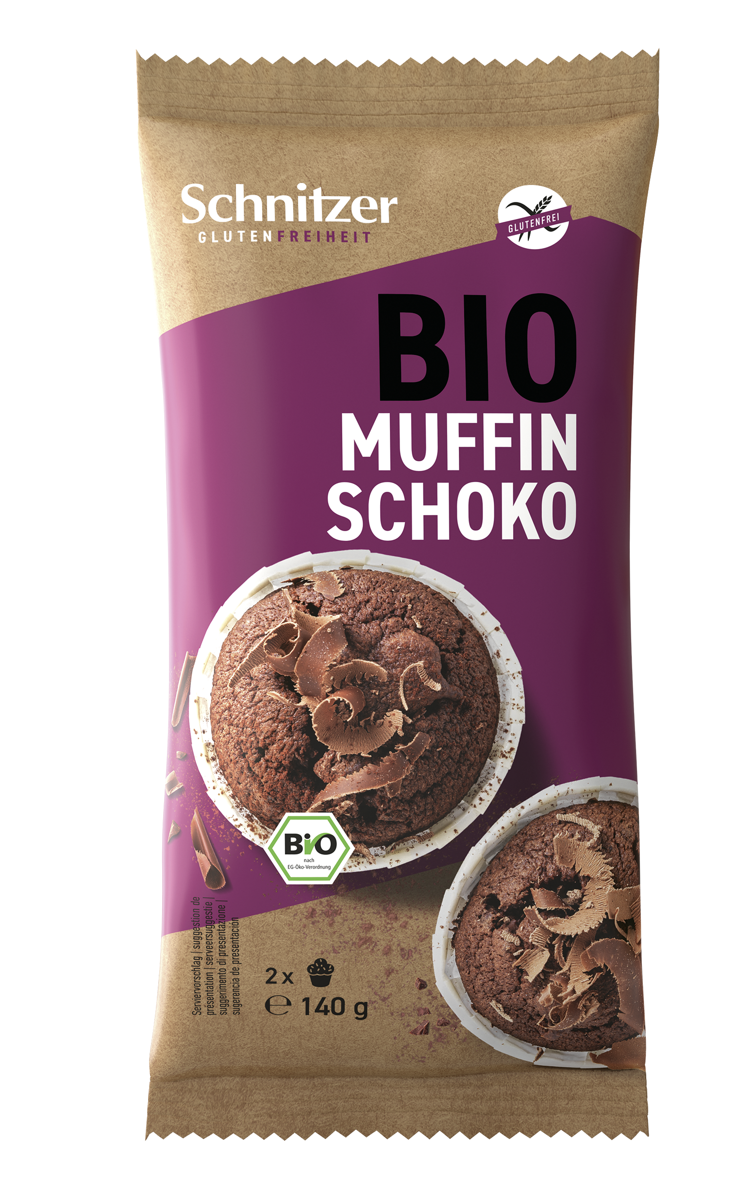 Schnitzer Bio Muffin<br>2 × 140 g, Karton, Dark Chocolate