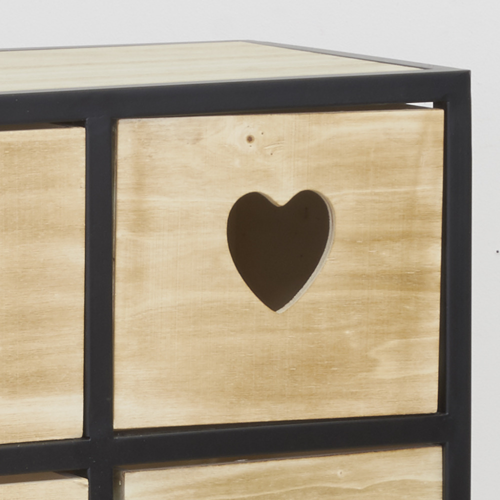 Commode 6 tiroirs en bois naturel coeur 2 x 3 tiroirs