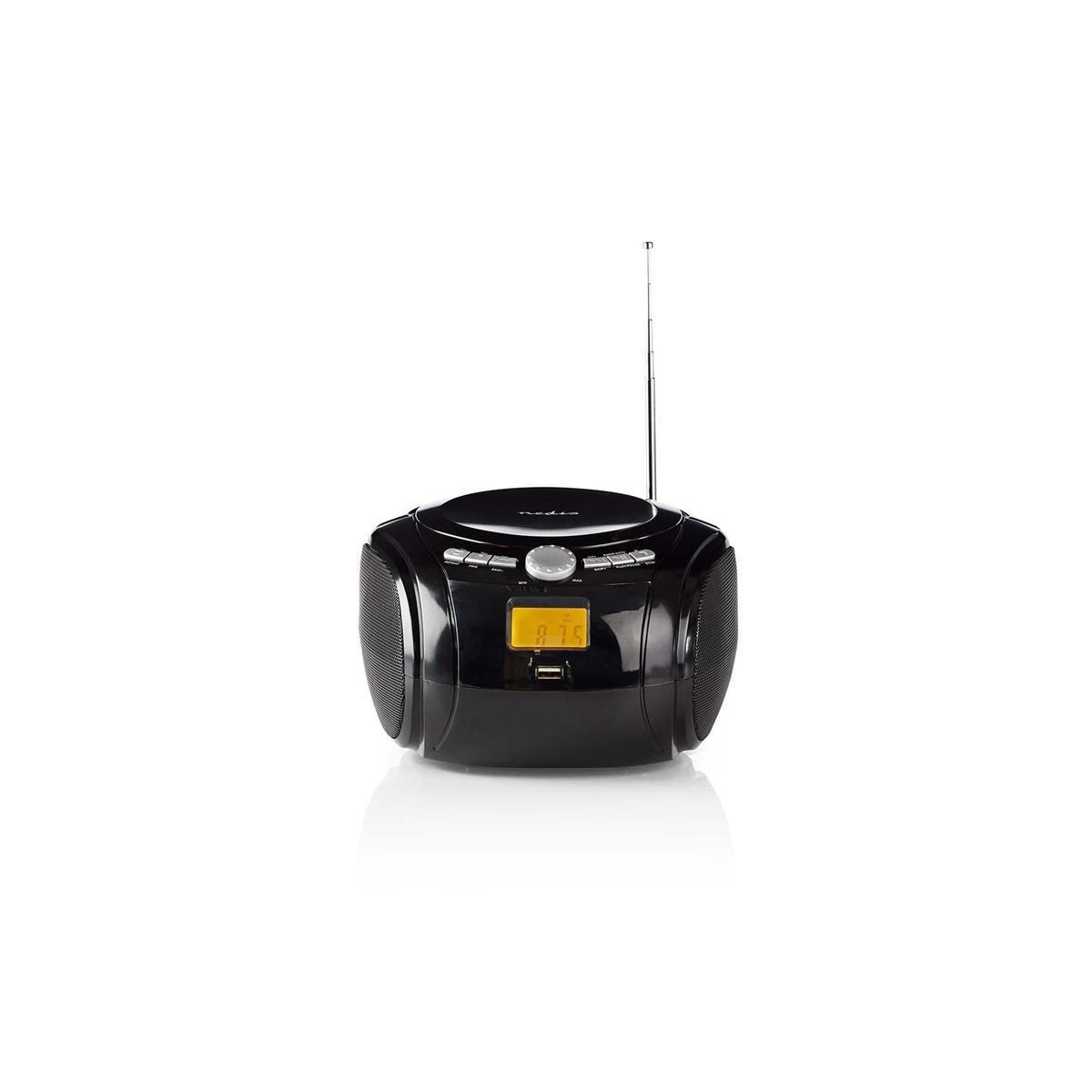Nedis CD-spiller Boombox | Batteri drevet / Nettstrøm drevet | Stereo | 9 W | Bluetooth® | FM | USB-avspilling | Bære håndtak | Sort