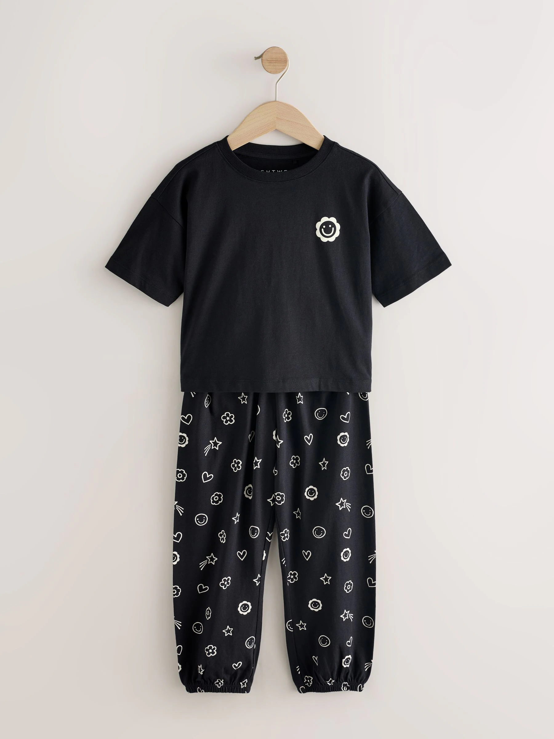 Zwart/ecru - Verpakking van 2 pyjama's met joggingbroek (3-16 jr)