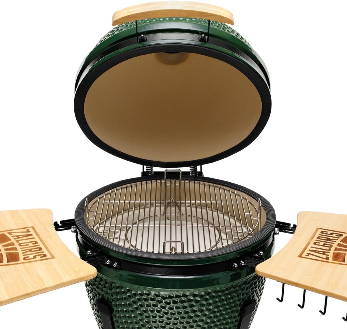 Kamado BONO Green Egg BBQ-Grill, Ø 55cm Kamado BBQ-Holzkohlegrill mit Dual-Zone-Grillsystem, Keramik-BBQ-Smoker zum Kochen, Räuchern und Backen