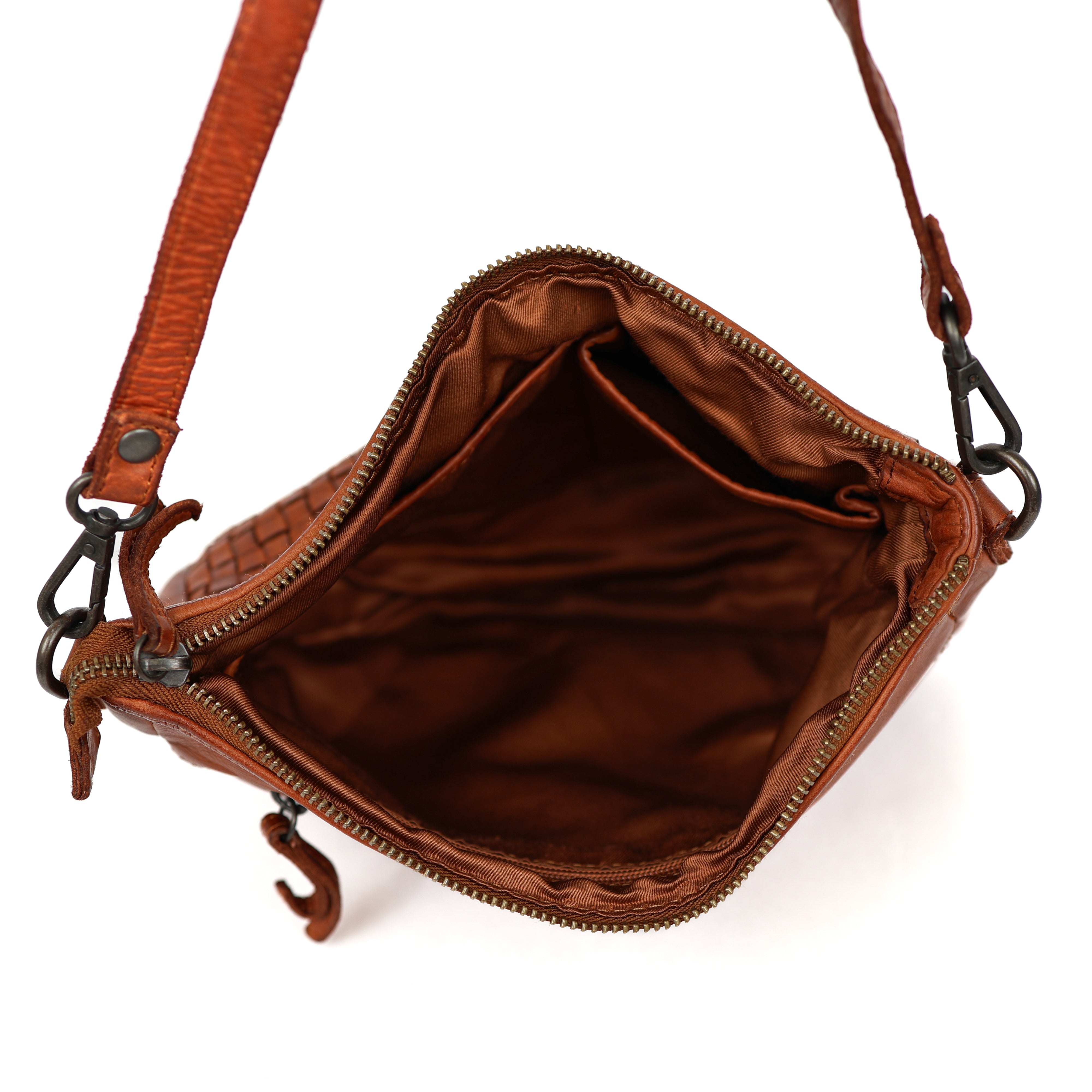 Klein schoudertasje 'Giulia' gevlochten cognac COGNAC