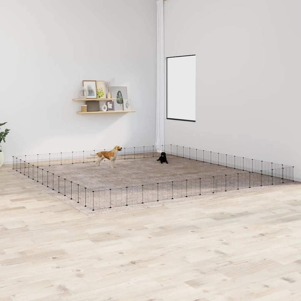 vidaXL Huisdierkooi met poort, 60 panelen, zwart, 35x35 cm, staal