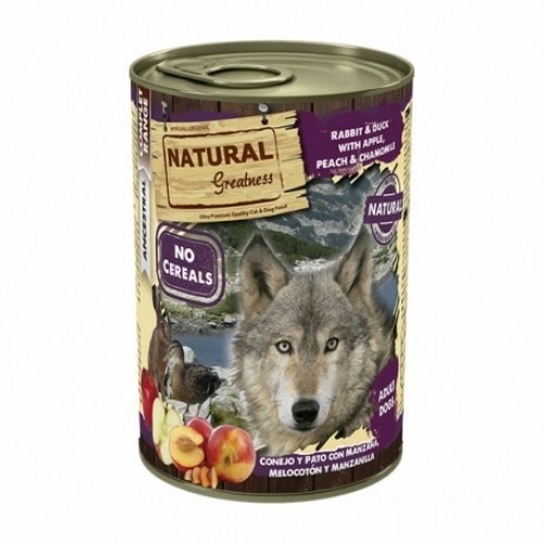Pacote com 6 latas de ração úmida para cães, sabor coelho.
