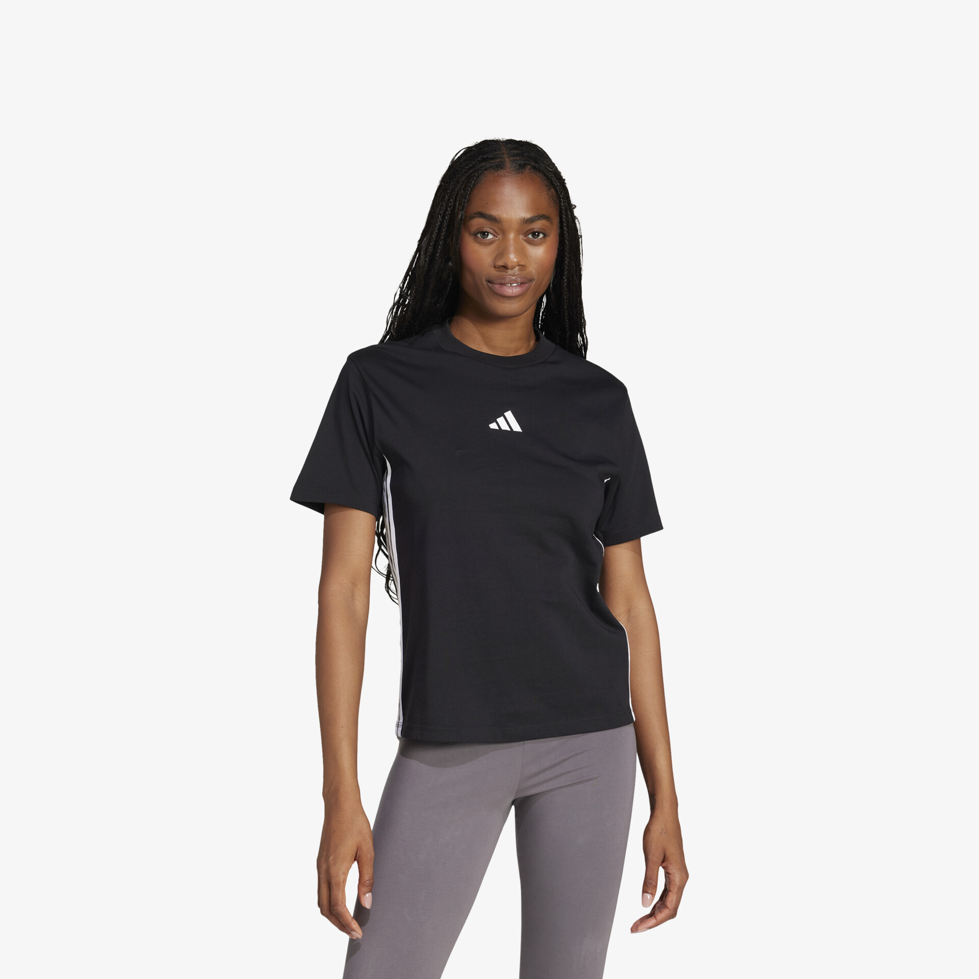 adidas Essentials 3 Streifen Damen T-Shirt schwarz