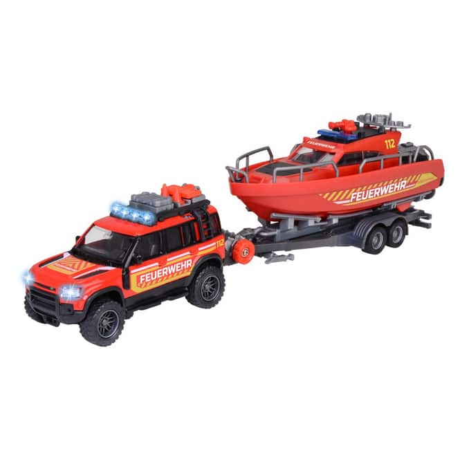 Majorette - Land Rover - Feuerwehr-Einsatzfahrzeug mit Rettungsboot