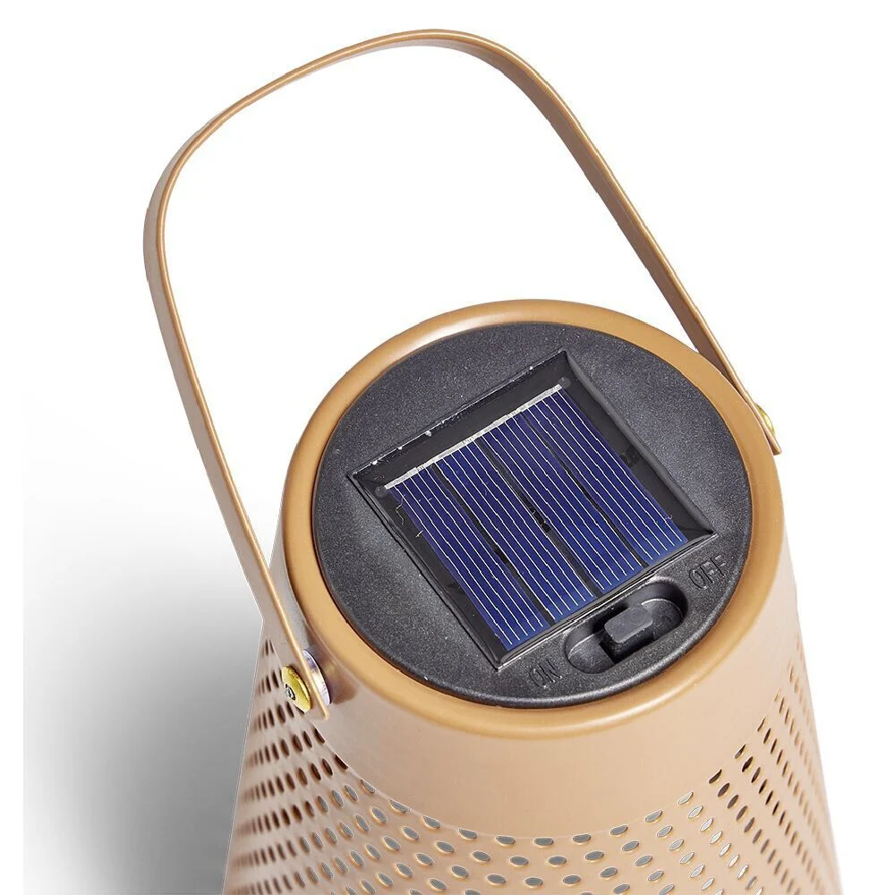 Lampe nomade solaire métal perforé marron Ø12,8xH20cm