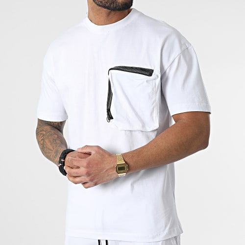 Ensemble Tee Shirt A Poche Poitrine Et Short Jogging G22-632 Blanc