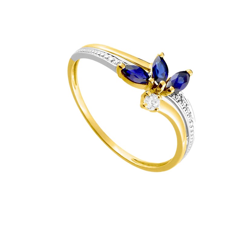 Bague femme - Saphir et Oxyde de zirconium - Or 18 Carats