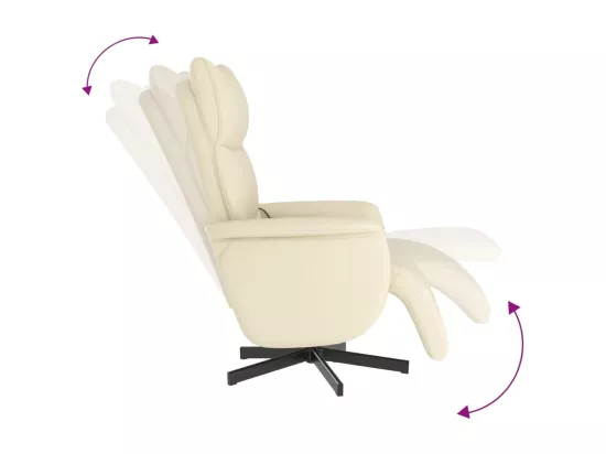 Fauteuil inclinable massant et repose-pieds crème similicuir