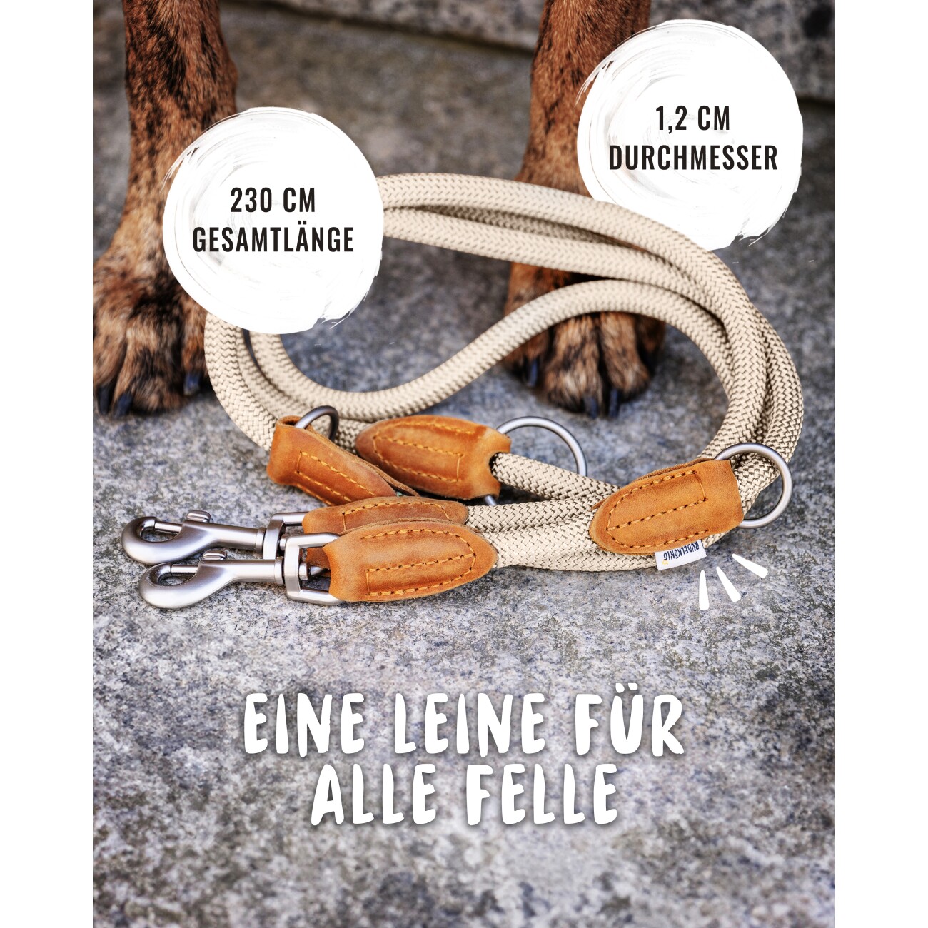 Rudelkönig Hundeleine - Führleine Emma beige 2,25 m