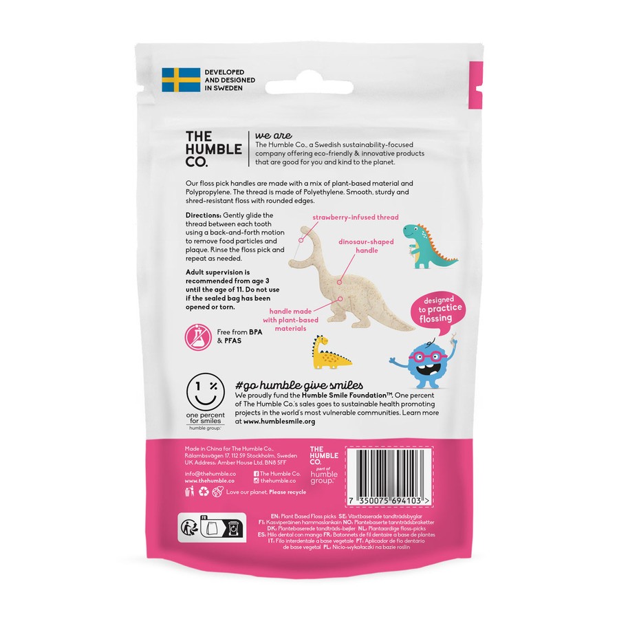 The Humble Co Dental Floss Picks Kids Strawberry 30pcs