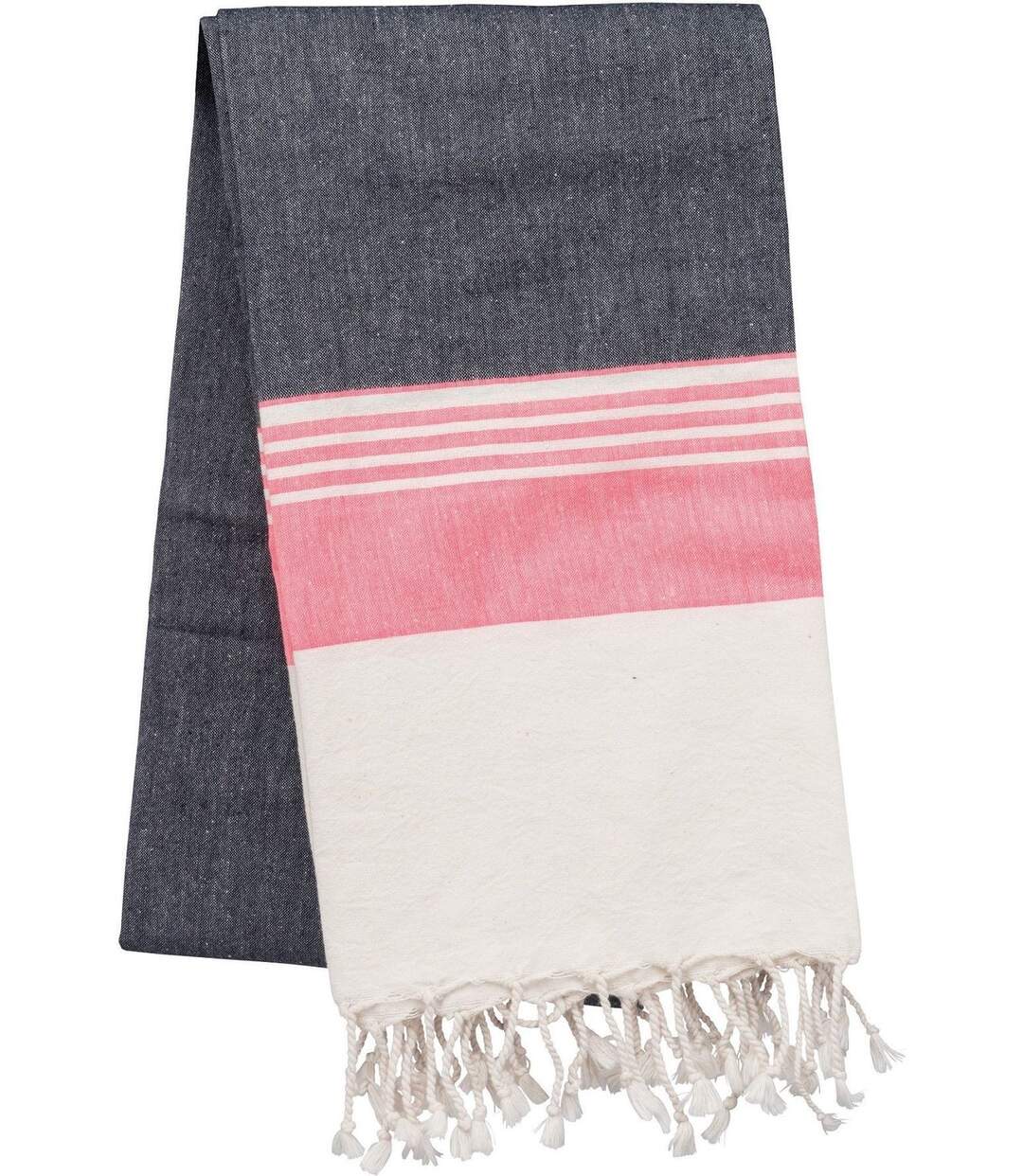 Drap de plage - Fouta à rayures aspect vieilli - K134 - gris foncé et rose