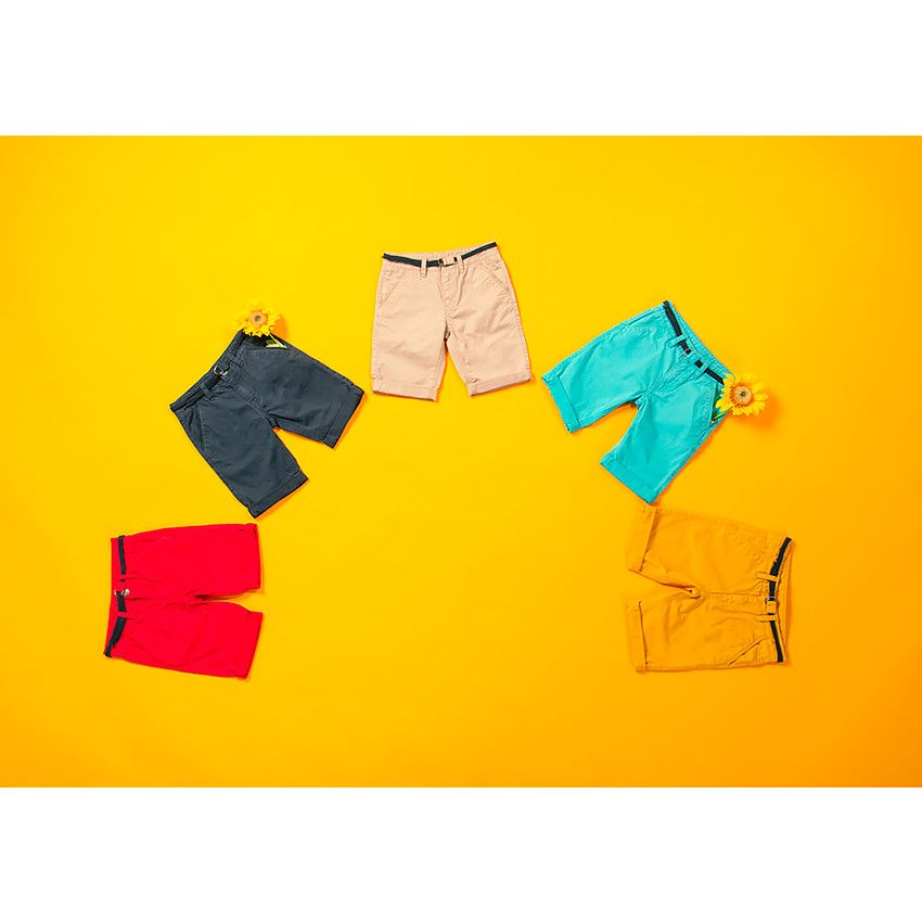 Bermuda en coton uni avec ceinture ajustable - Jaune