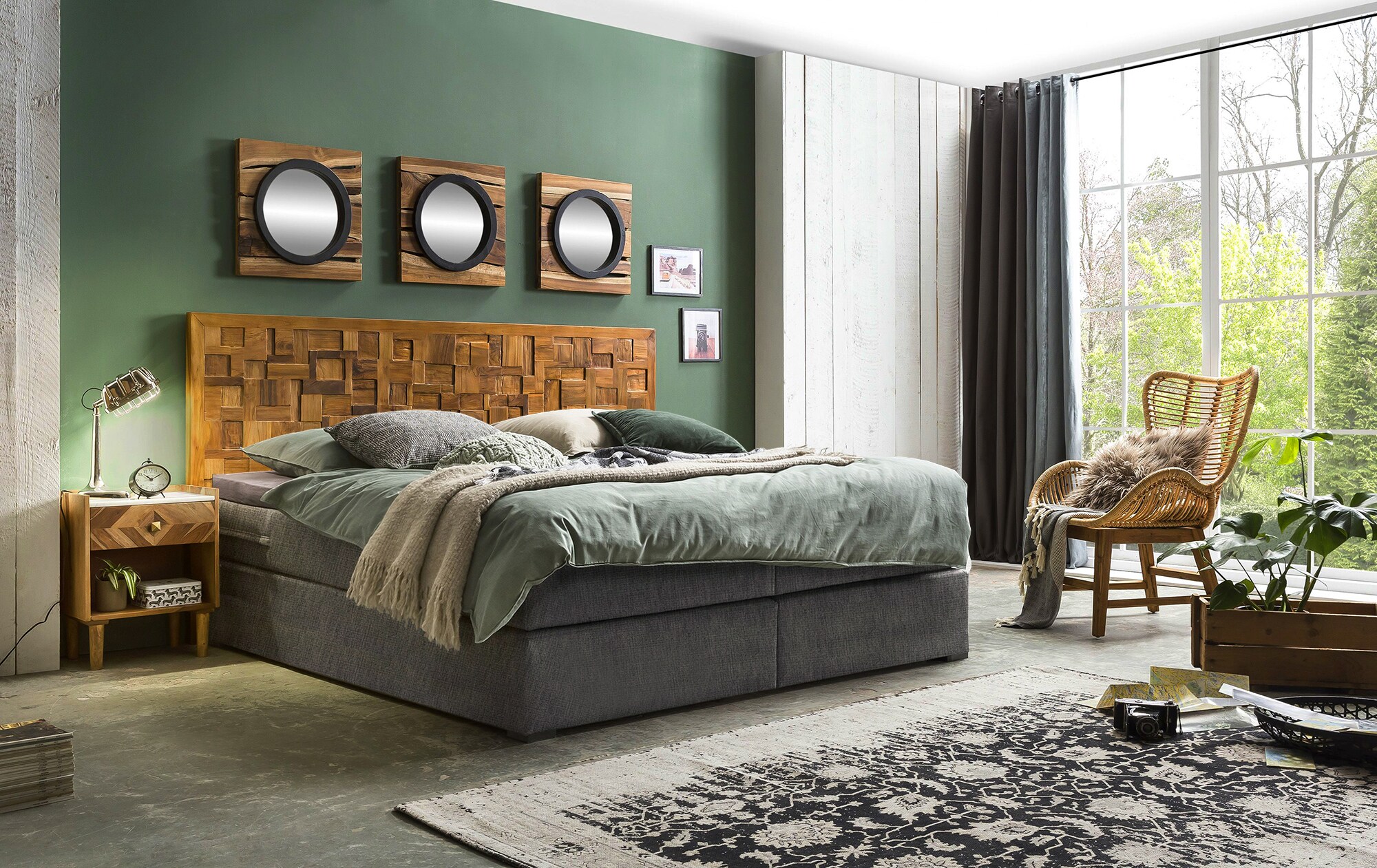 Bettkopfteil Romanteaka Teak Puzzle Betthaupt Ehebett Doppelbett Kopfteil Bettzubehör