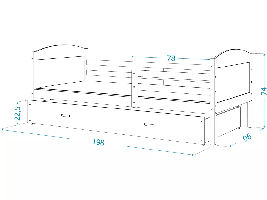 Lit Enfant Matis 90x190 ( Sans Matelas ) Blanc - blanc Livré avec le sommiers et tiroir.
