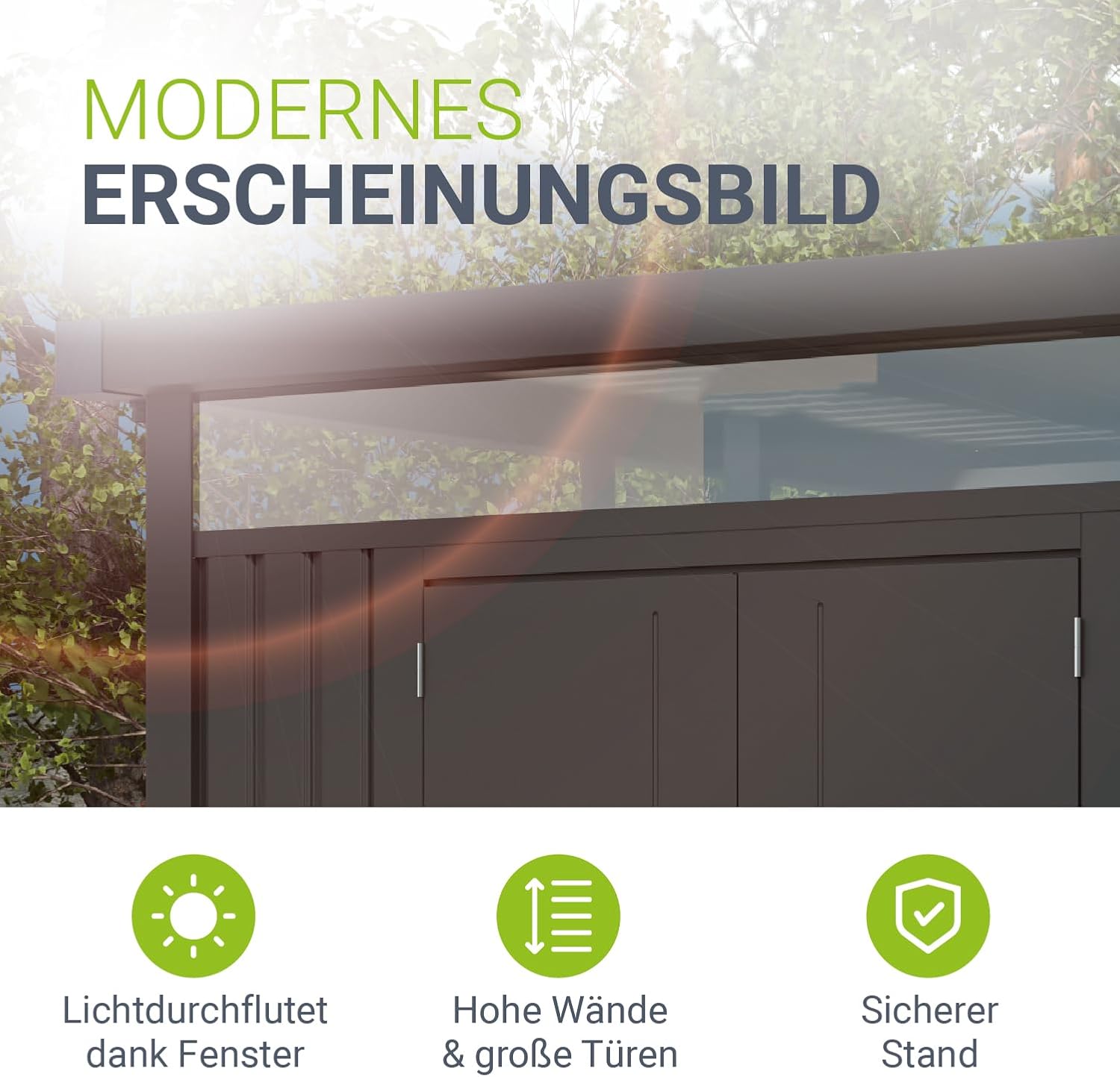Juskys Gerätehaus Luzern M - 5,2 m² - Metall Geräteschuppen mit Türen & Fenstern - wetterfest & abschließbar - Fahrradgarage, Gartenhaus - Anthrazit