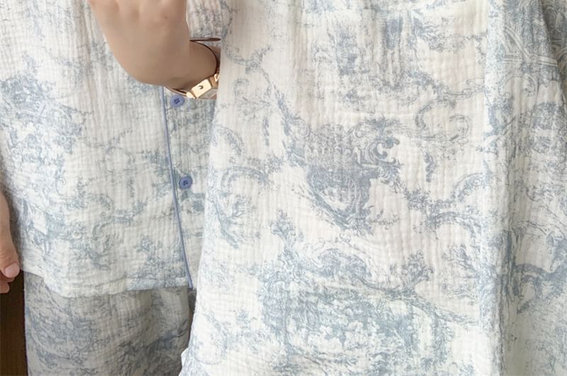 Tanee - Koppel bijpassende print pyjama camisole top / shorts / korte mouwen top / jurk / set