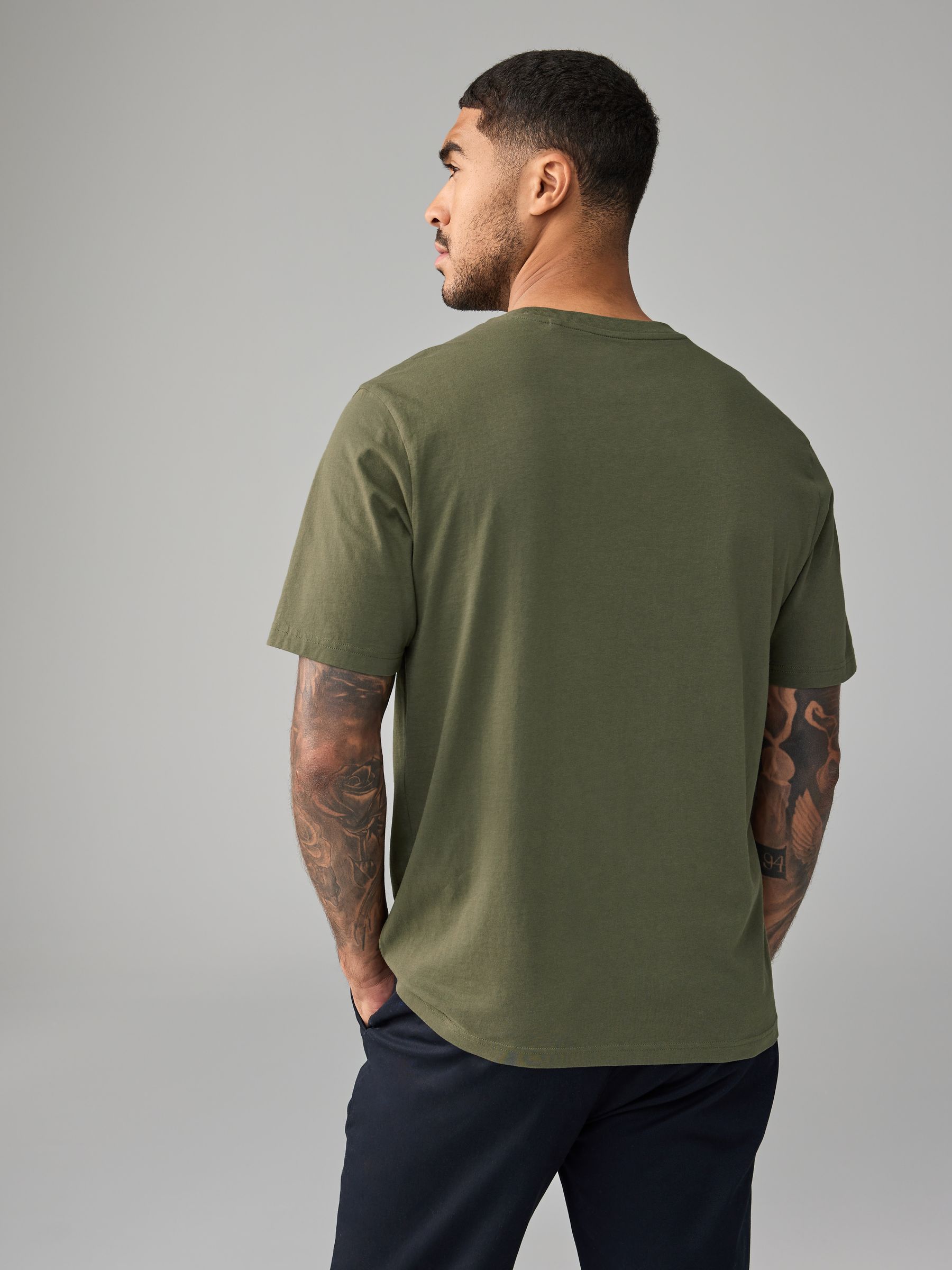 Groen-kaki - Normale Pasvorm - Essentieel katoenen T-shirt met ronde hals