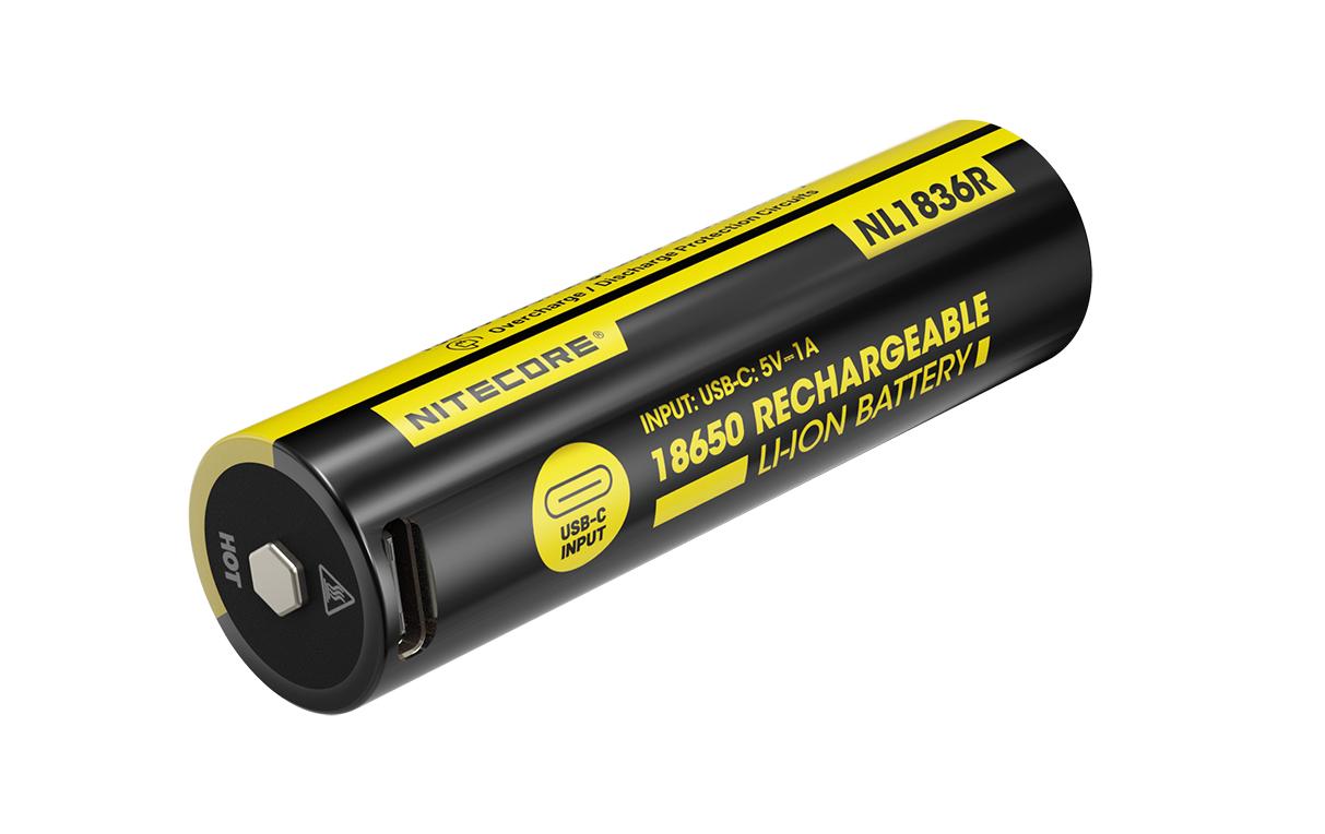 Akku NL1836R Li-Ion Typ 18650 mit USB-C 3600 mAh, 1 StückGeschützter Li-Ion-Akku