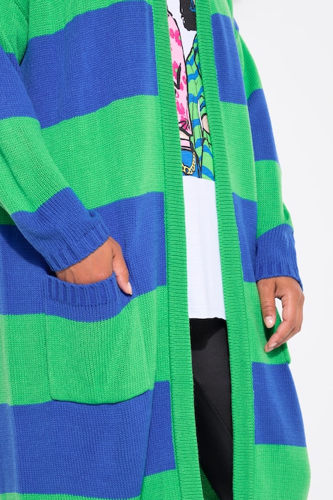 Long-Strickjacke, Straight Fit, Blockstreifen