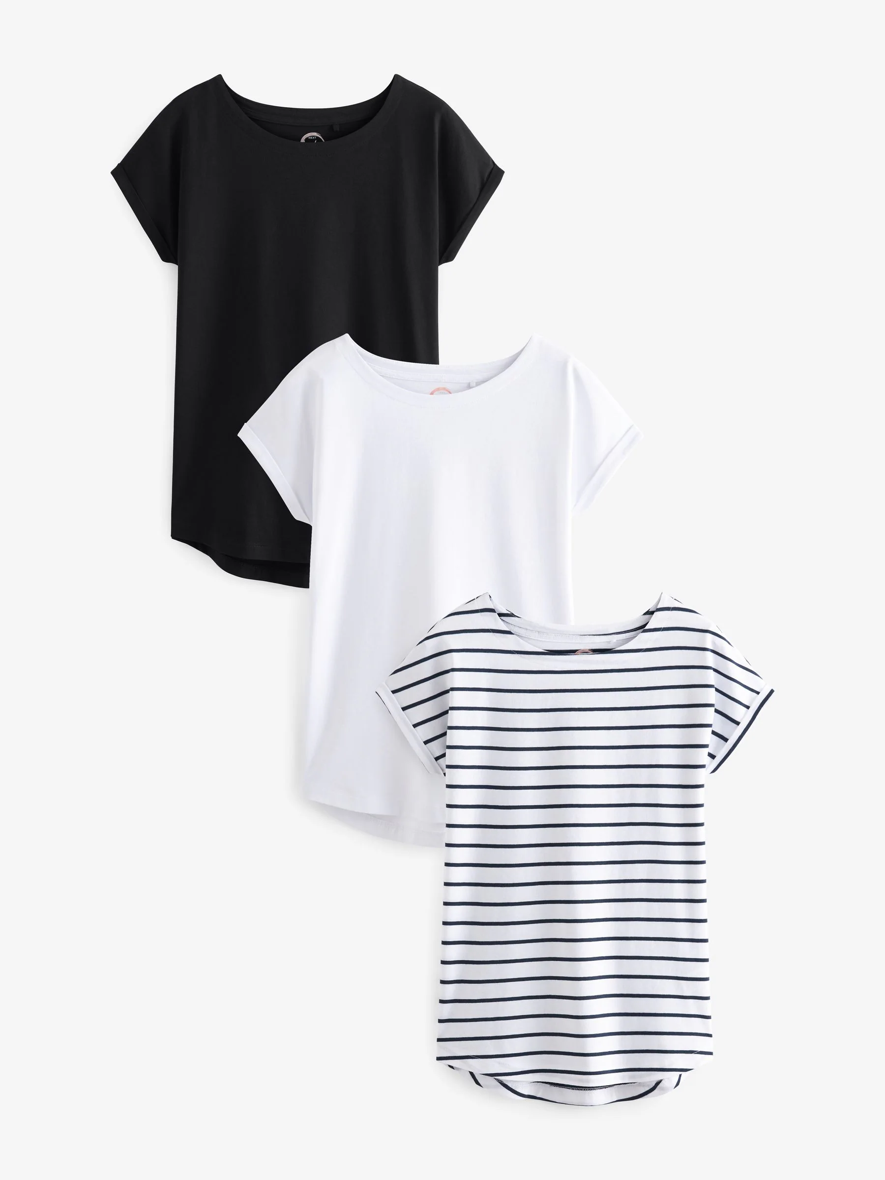 Zwart/wit/streep - Verpakking van 3 T-shirts met kapmouwen van 100% katoen