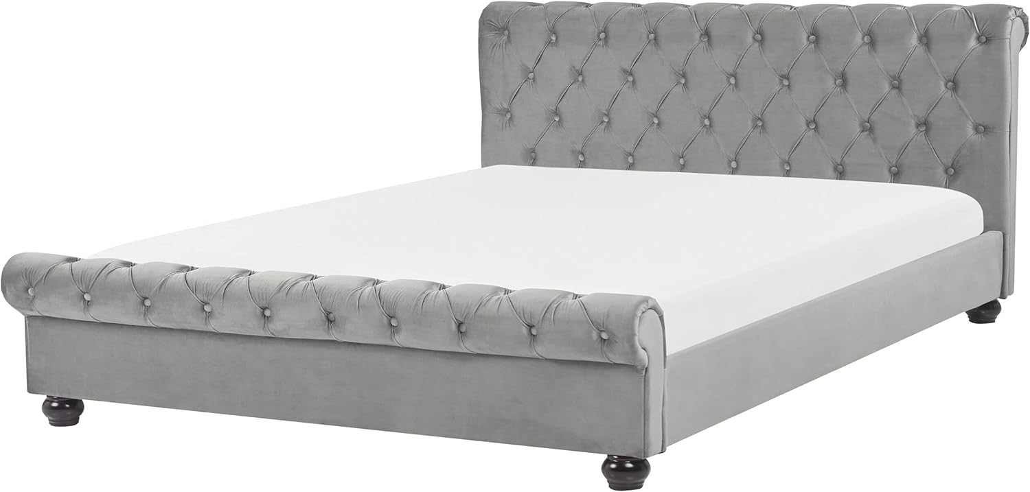Polsterbett Doppelbett 180x200 Hellgrau Samtstoff Kopfteil Fußteil Lattenrost
