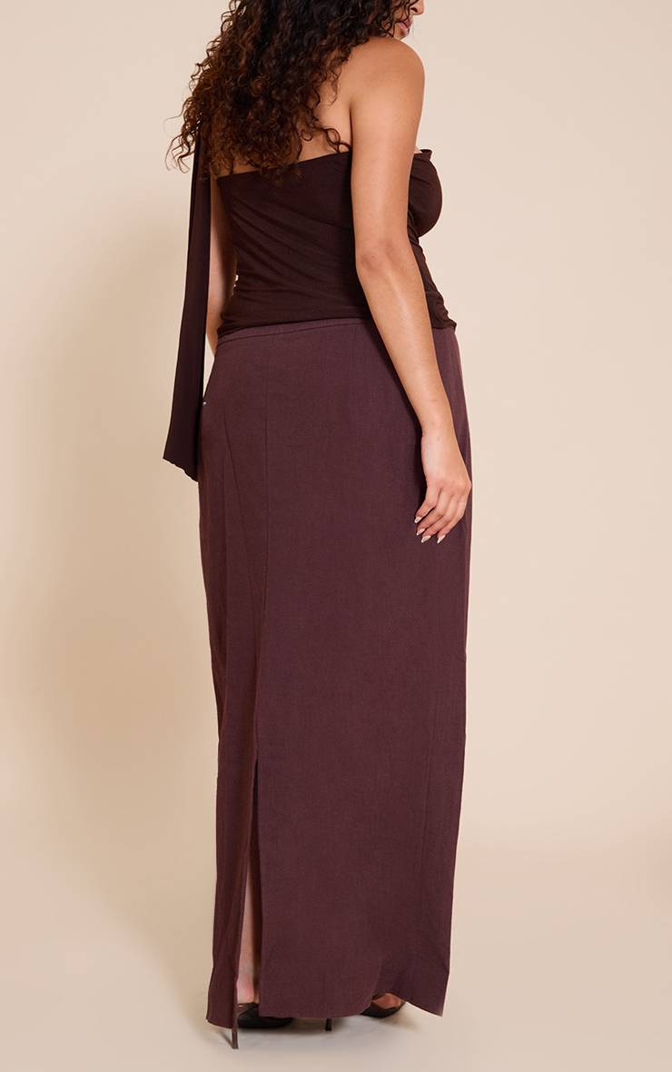 Deep Chocolate Jupe Longue Évasée En Lin Premium Grande Taille Coordonnée