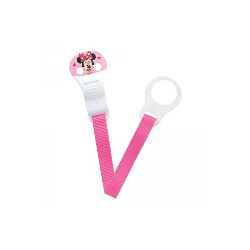 Attache sucette ruban Minnie Disney - Rose - Ecru