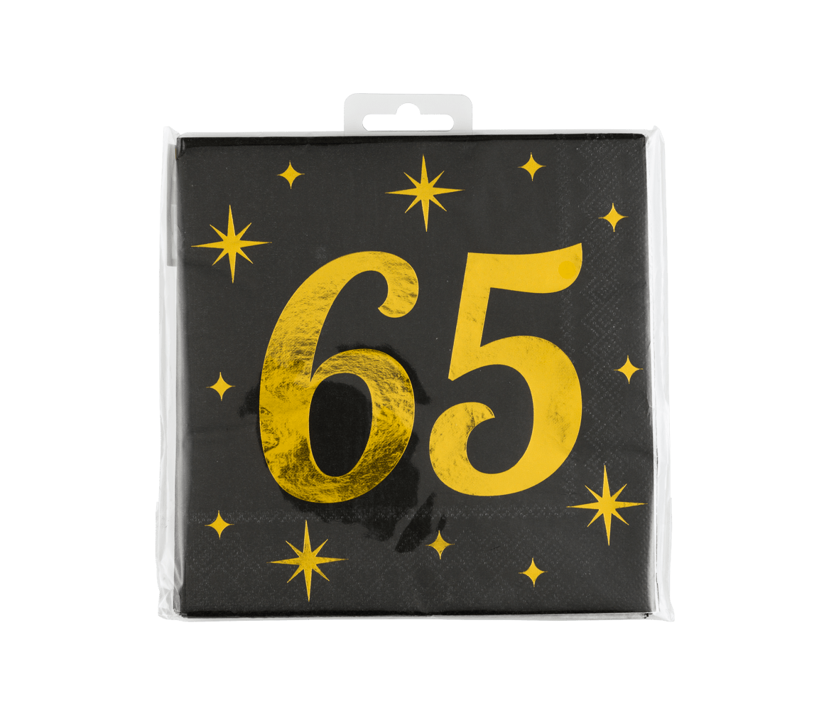 65 Jaar Servetten Zwart Goud 19cm 16st