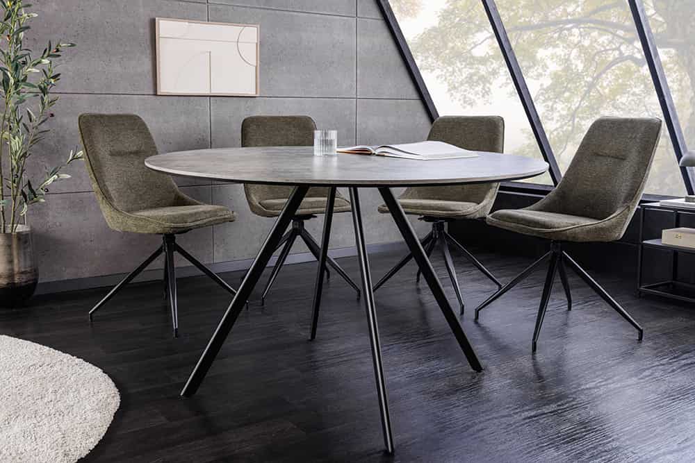 Runder Esstisch ATELIER 100cm grau Beton-Design schwarz Metall