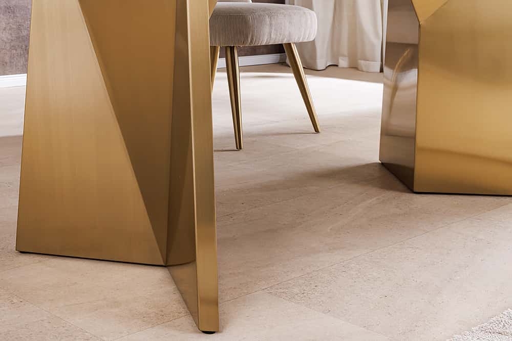 Design Esstisch EXTRAVAGANCIA 200cm weiß Marmor Metall brushed champagner gold