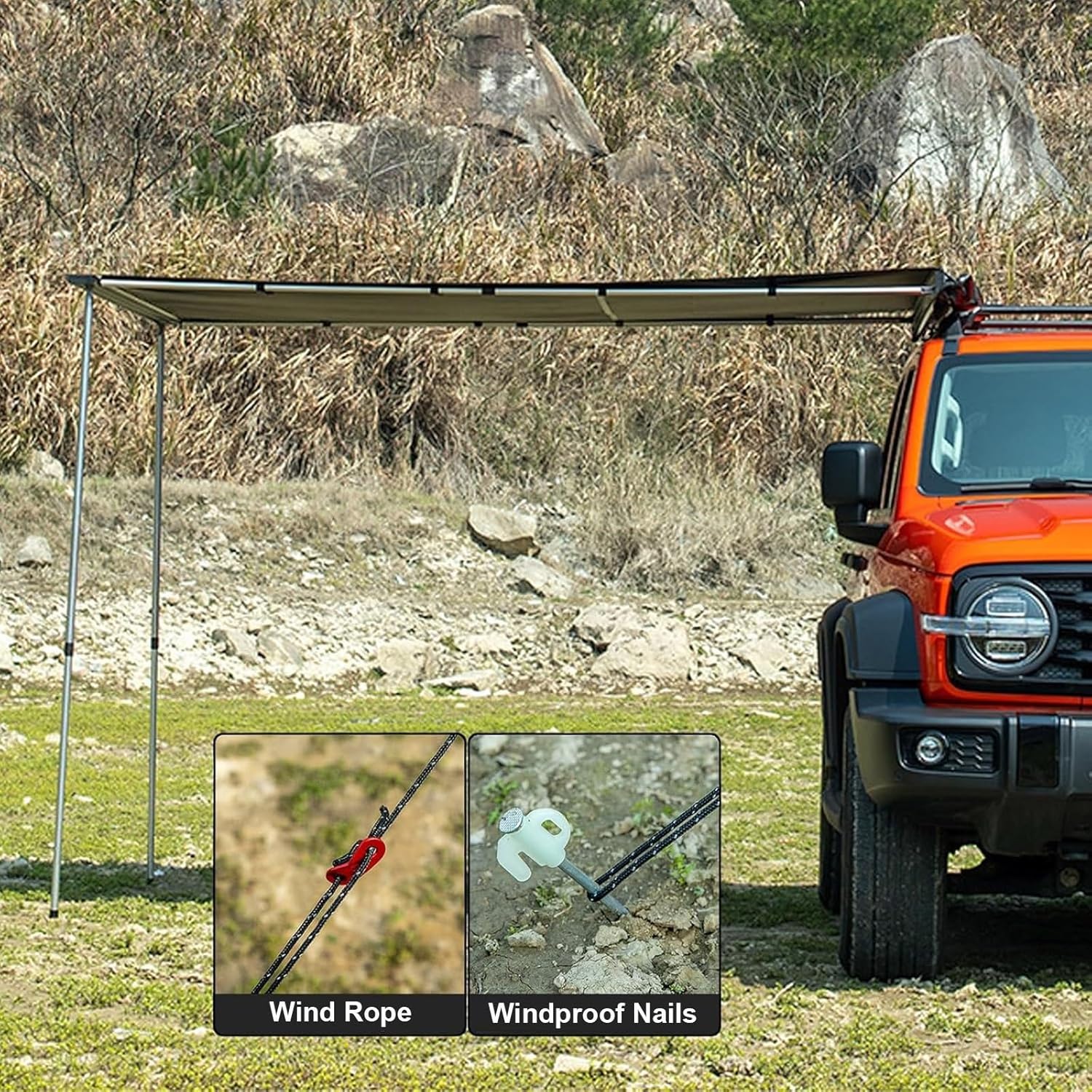 Fahrzeugmarkise, Ausziehbarer Sonnenschutz, Höhenverstellbare Seitenmarkisen fürs Auto, Überlandzelt, Wohnmobilmarkise, Dachzelt für Camping, Rahmen aus Aluminiumlegierung, PU5000mm Wasserdicht(160x25