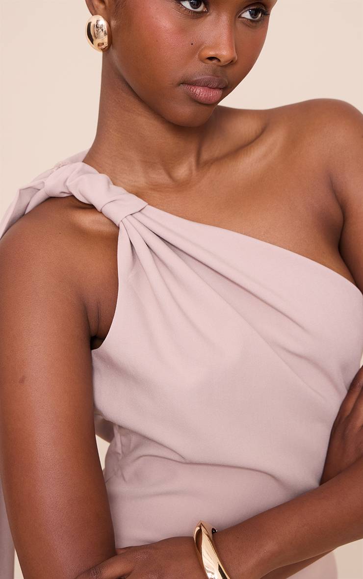Taupe Robe Courte Tissée Avec Détail Foulard À Franges