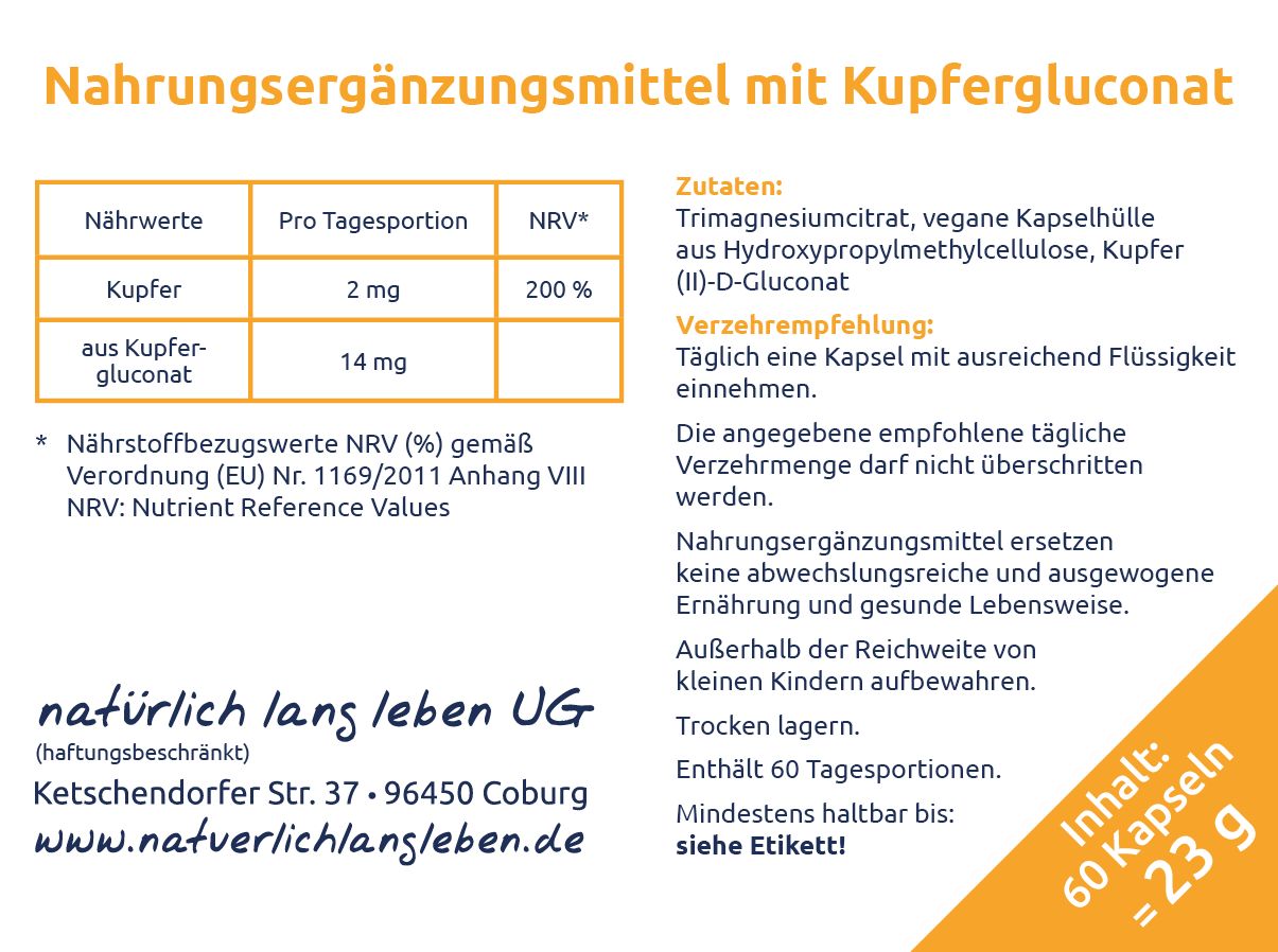 natürlich lang leben Kupfer Kapseln