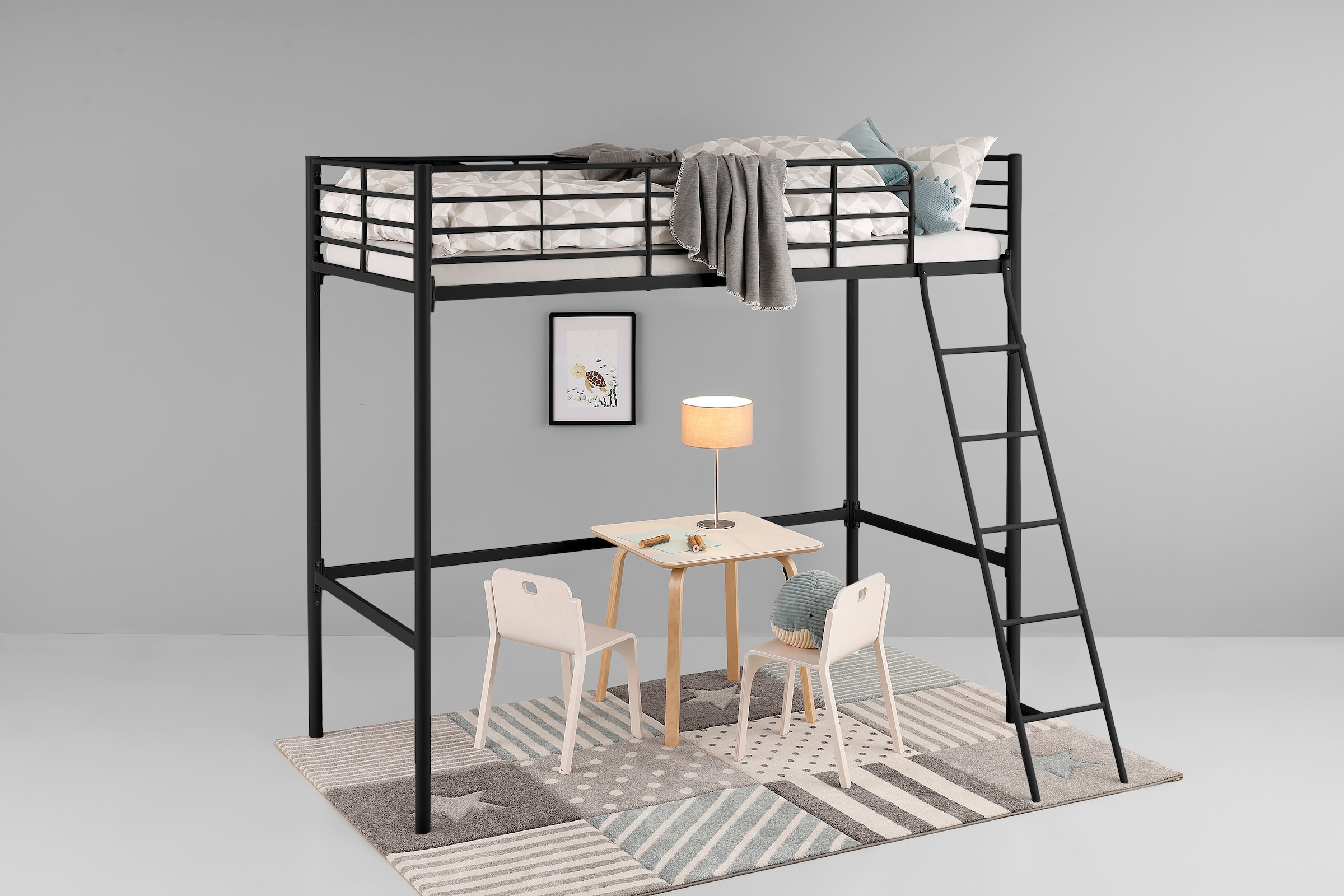 Home affaire Hochbett »Hayo, Topseller! Zeitloses Metallbett, in mehreren Farben« Gesamtmasse (B/T/H) ca. 208/159/186 cm,  inkl. Lattenrost, Absturzsicherung und Leiter aus Metall