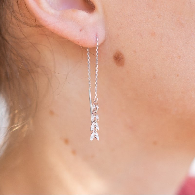 Boucles d'Oreilles Pendantes Argent Feuilles Tendance Epis de Blé